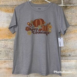 Keep Growing womens large crew neck short sleeve graphic tee pumpkins flowers